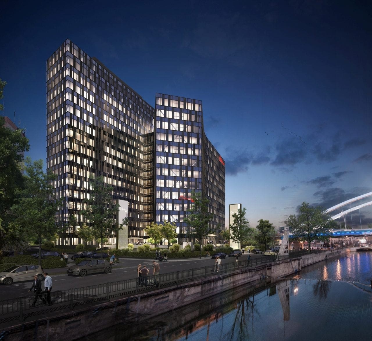 Bukarest-Büro-Orchidea-Towers-Visualisierung-Nacht