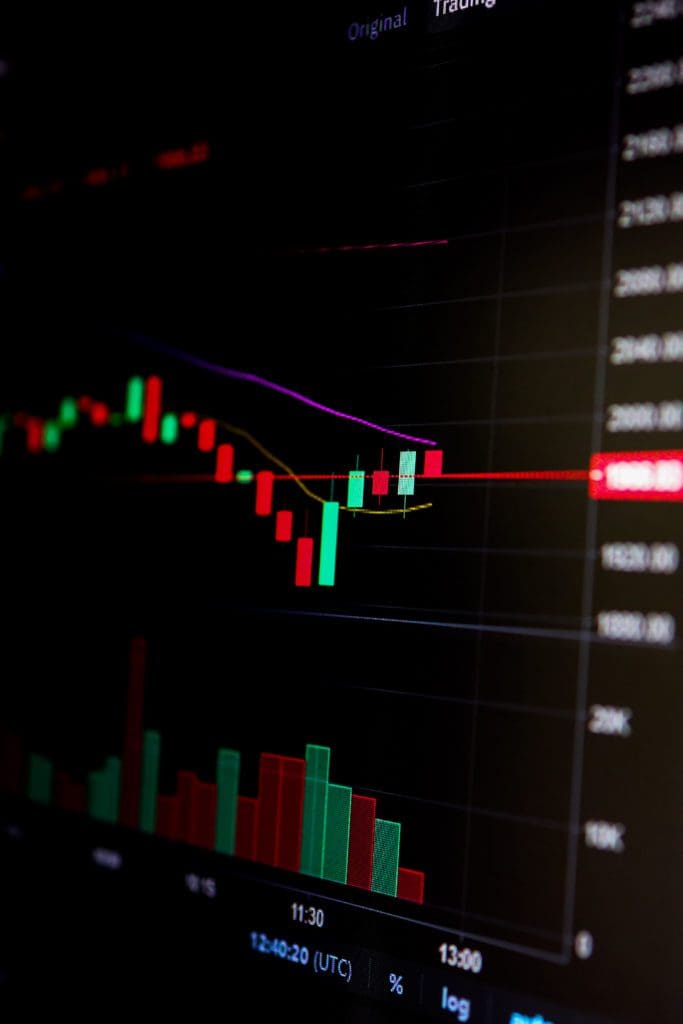 stock exchange cryptocurrency price chart screen candlestick chart btc online currency exchange market trading bidding tracking cryptocurrency rate 4k close up 683x1024 - Bursa, tot mai importantă în mixul de finanțare al dezvoltării imobiliare